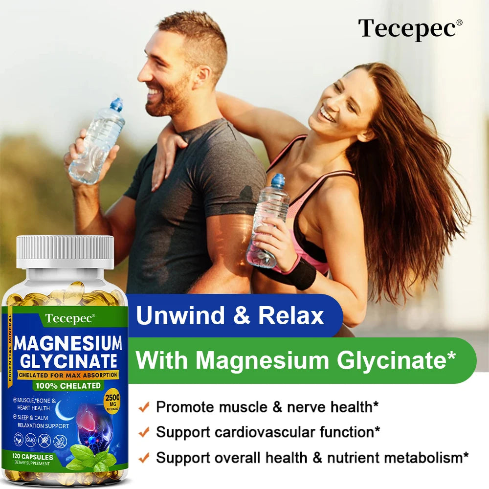 Magnesium Glycinate Supplement, Highly Absorbed, Supports Muscle Relaxation and Recovery, Maximum Bioavailability, 120 Capsules