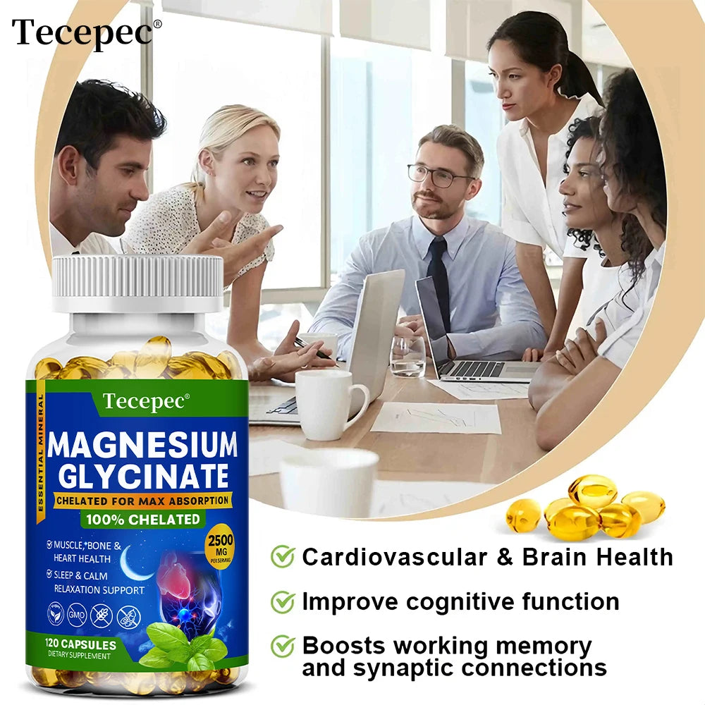 Magnesium Glycinate Supplement, Highly Absorbed, Supports Muscle Relaxation and Recovery, Maximum Bioavailability, 120 Capsules